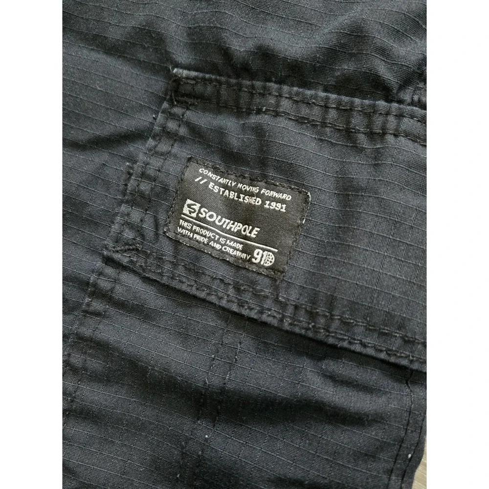 Vintage Y2K Southpole Black Ripstop Cargo Shorts Drawstring Men's Size Small